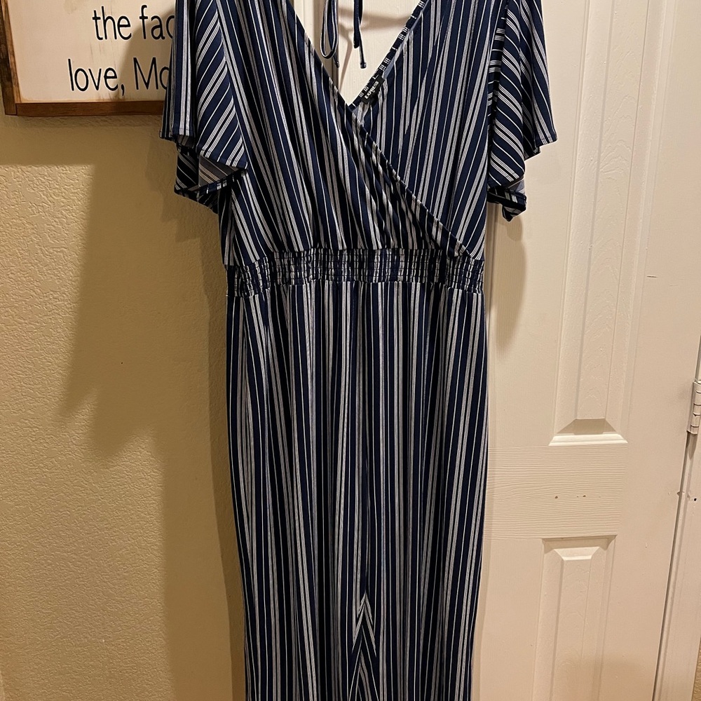 Romper from express ankle length navy blue with white stripes